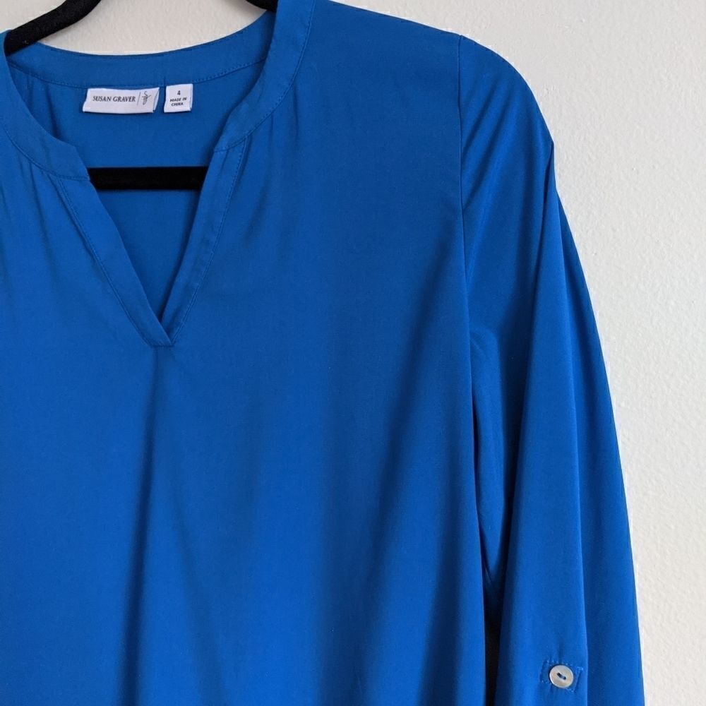 (Susan Graver) Blue Tunic Blouse 4 - Picture 4 of 10